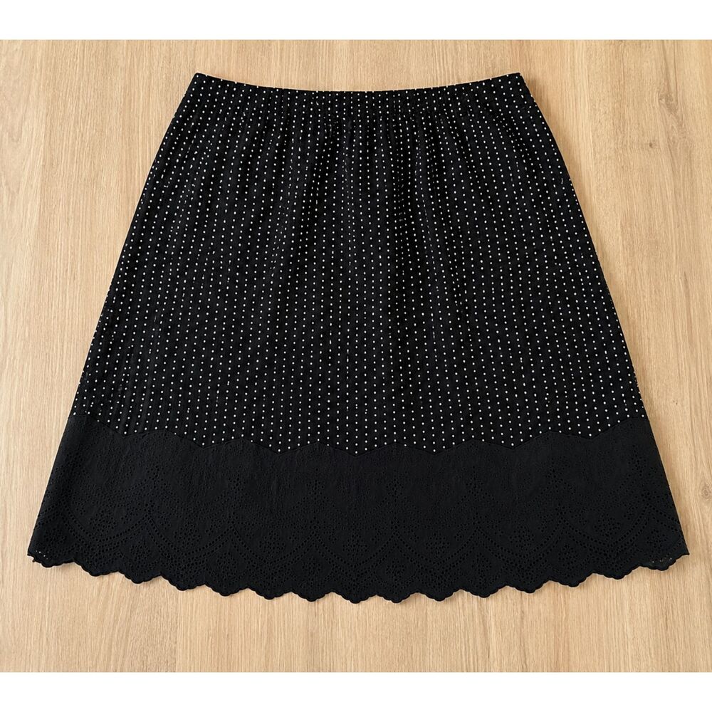 Ann Taylor Petite Black & White Polka Dot Eyelet Hem Skirt | Size 8 Petite